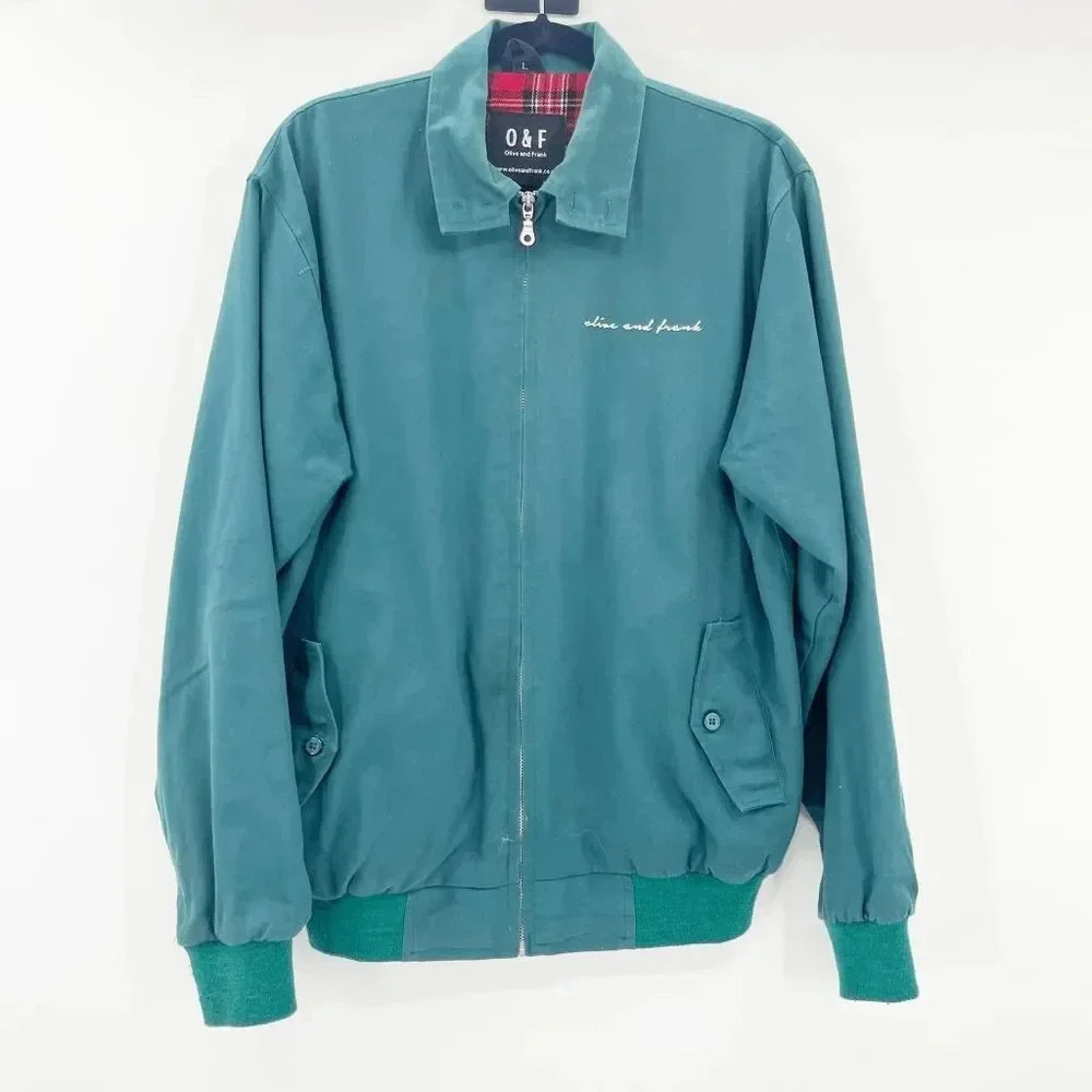 Olive & Frank Men's‎ Green Unlovable Zip Up Bomber Jacket Size L